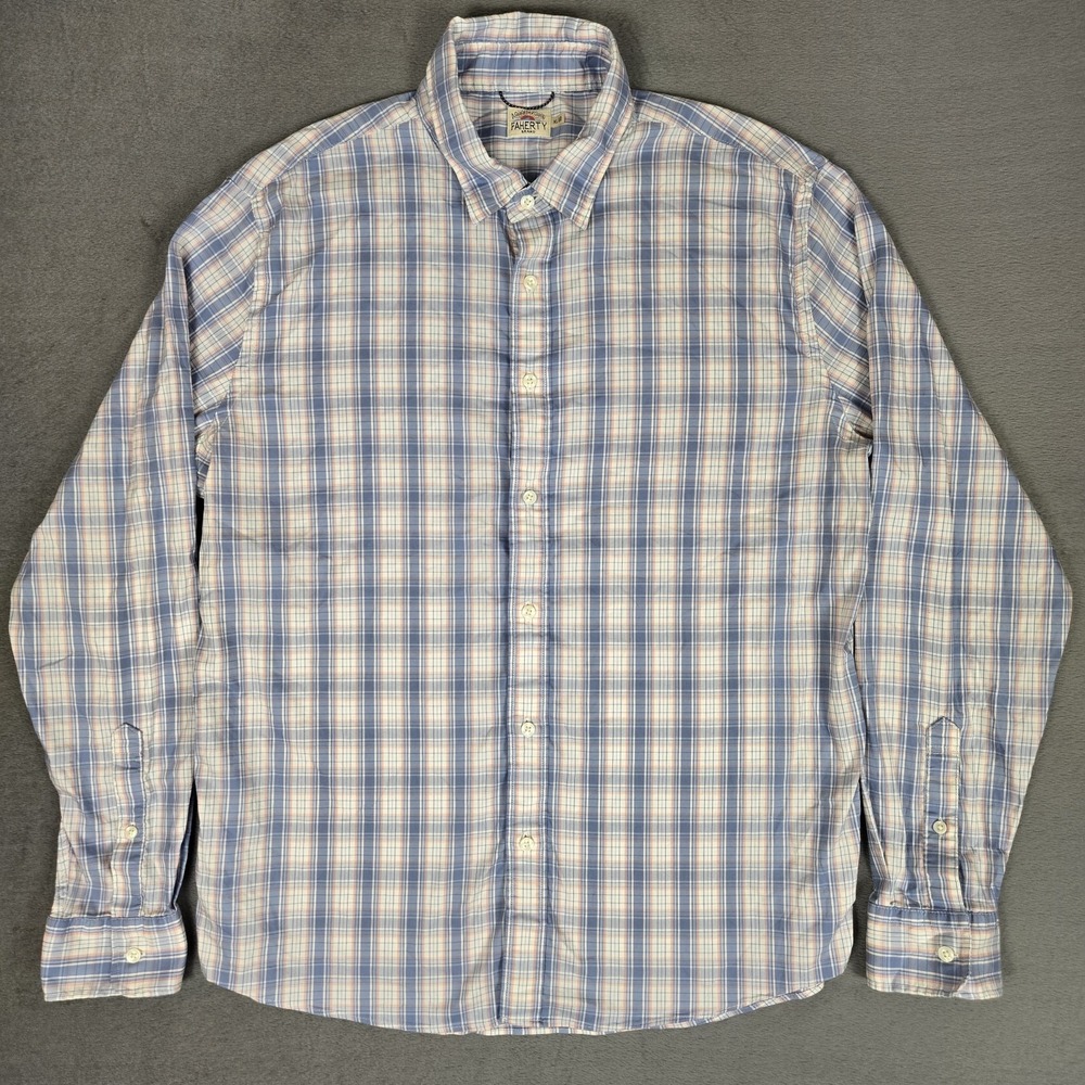Faherty The Movement Shirt Mens XL Long Sleeve Blue White Plaid Supima Cotton